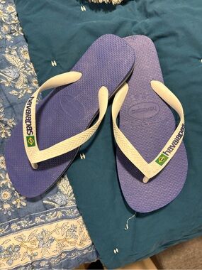 Havaianas Purple Flip Flops with White Straps and Brazilian Flag Detail